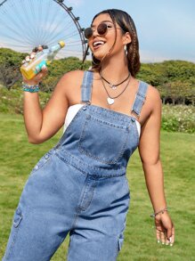 Dreamara Denim Overall mit seitlichen Pattentaschen, Cargo, ohne Tube Top
