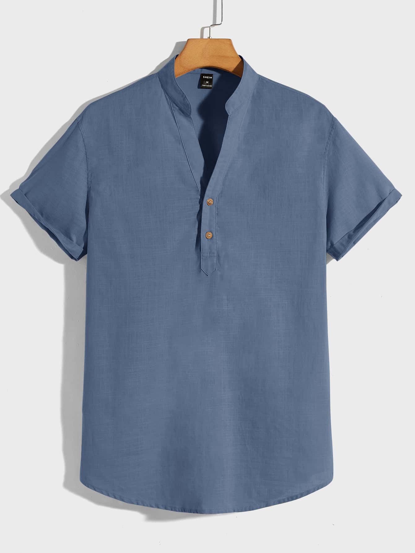 Manfinity NiteLyfe 男士休闲纯色缺口领衬衫 - 霧霾藍 - 查看 1