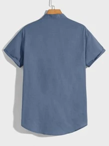 Manfinity NiteLyfe 男士休闲纯色缺口领衬衫 - 霧霾藍 - 查看 2