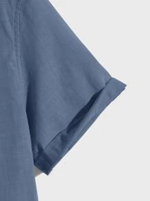 Manfinity NiteLyfe 男士休闲纯色缺口领衬衫 - 霧霾藍 - 查看 3