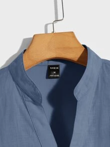 Manfinity NiteLyfe 男士休闲纯色缺口领衬衫 - 霧霾藍 - 查看 4