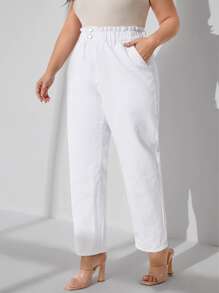 SHEIN Essnce Plus Paperbag Waist Slant Pocket Jeans