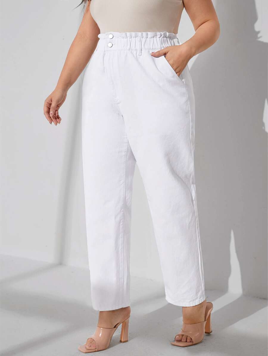 SHEIN Essnce Plus Paperbag Waist Slant Pocket Jeans