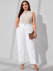 SHEIN Essnce Plus Paperbag Waist Slant Pocket Jeans