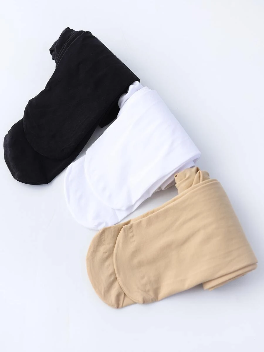 3雙小女童素色休閒褲襪 - 彩色 - 查看 1