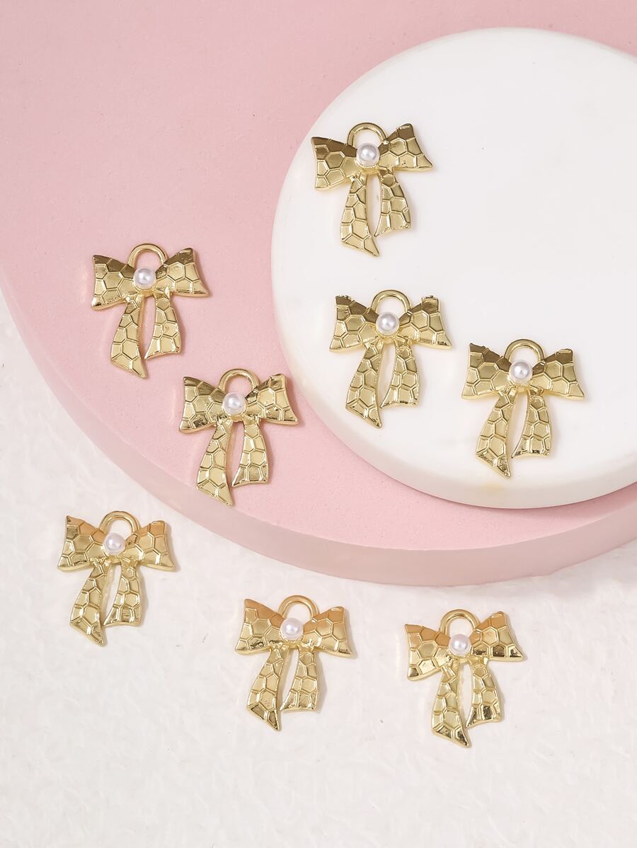 8pcs/set Faux Pearl Decor Bow DIY Pendant - Yellow Gold - View 1