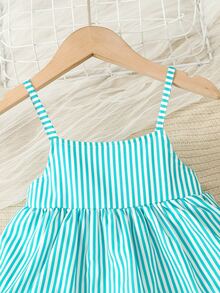 Young Girls Striped Layer Hem Cami Dress - Green - View 3