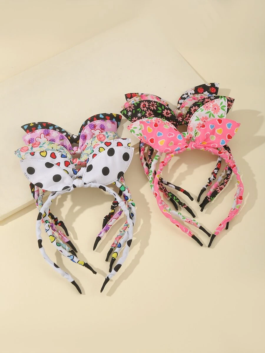 10入組小女童圓點和花卉印花休閒髮箍 - 彩色 - 查看 1