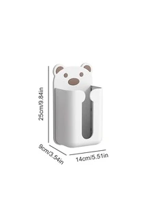 1pc PP Tissue Storage Box, Cartoon Cute Bear Decor Wall Mounted Tissue Box Cover Holder For Home - Grey - View 2