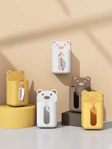 1pc PP Tissue Storage Box, Cartoon Cute Bear Decor Wall Mounted Tissue Box Cover Holder For Home - Grey - View 3