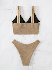 Plain Bikini Set Summer Beach - Khaki - View 4