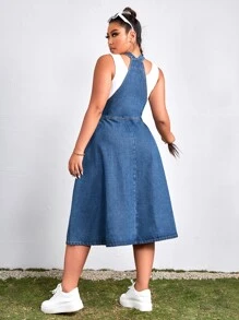 SHEIN Vestido overol mezclilla con botón lateral - Azul lavado medio - Ver 2