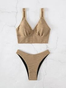 Plain Bikini Set Summer Beach - Khaki - View 7