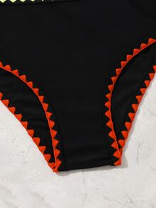 Conjunto de bikini de verano con costuras trenzadas y cruzadas para niña preadolescente - Negro - Ver 5