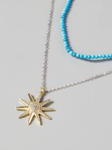 2入組/套水鑽星形墜飾銀項鍊 - 彩色 - 查看 1