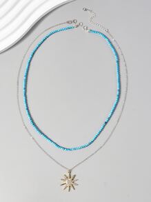 2入組/套水鑽星形墜飾銀項鍊 - 彩色 - 查看 2