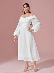 Modelyn Cold Shoulder Lantern Sleeve Dress - White - View 5