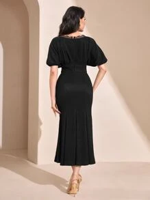 Modelyn 蕾絲邊魚尾裙下擺連衣裙不附腰帶 - 黑色 - 查看 2