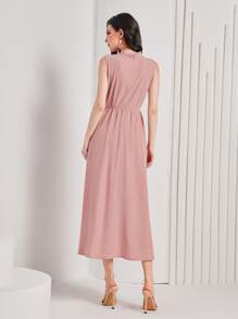 Modelyn Solid Ruched Front Sleeveless Dress - Pink - View 2