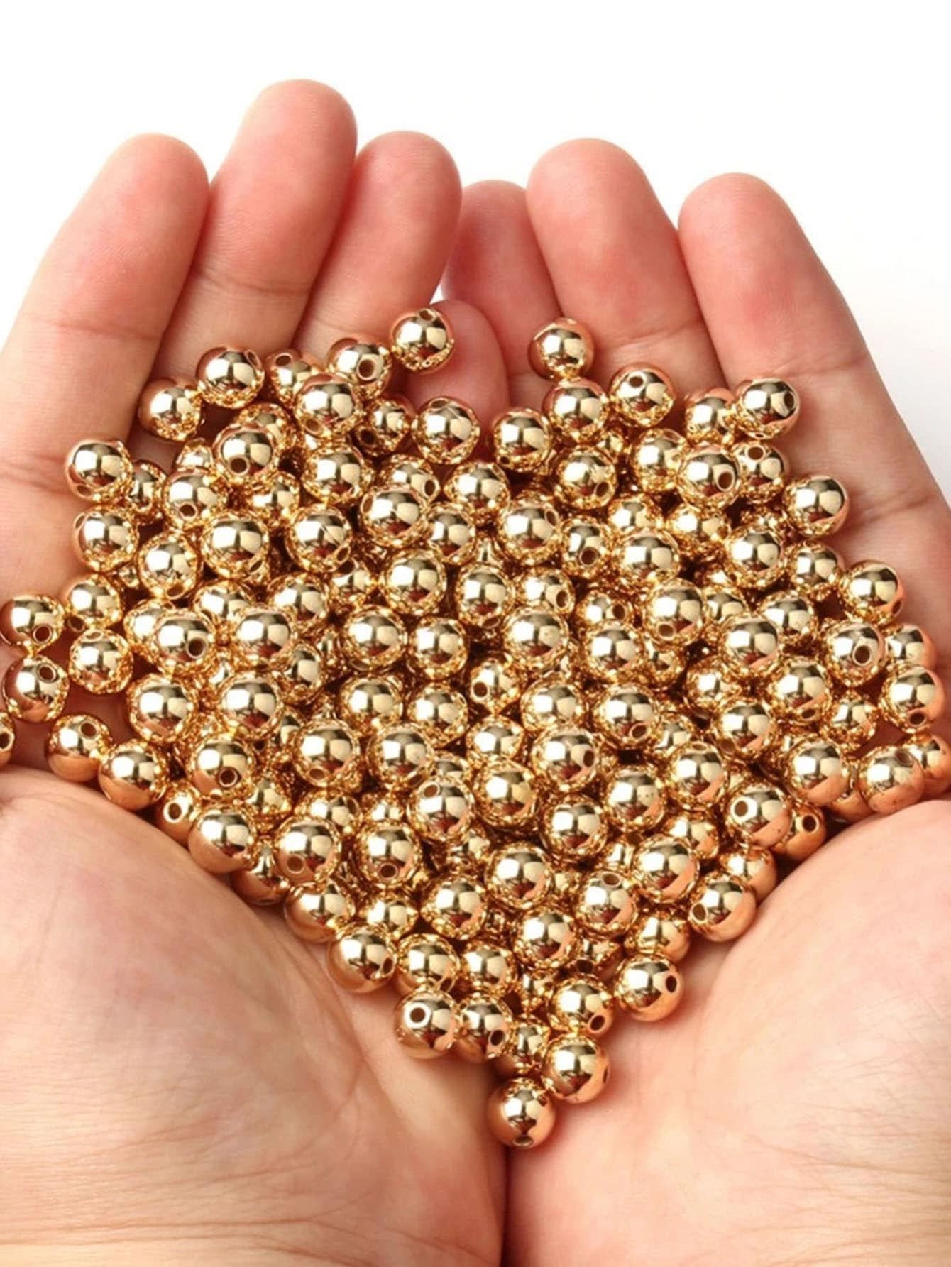 Yiwu Qiyou Accessories Co., LTD 13 克/包 3-12 毫米 DIY 復古風格圓形壓克力珠，帶有金、銀、青銅色、白 K、Kc 鍍金飾面，非常適合手鍊、項鍊、手機鏈製作 - 金色 - 查看 1