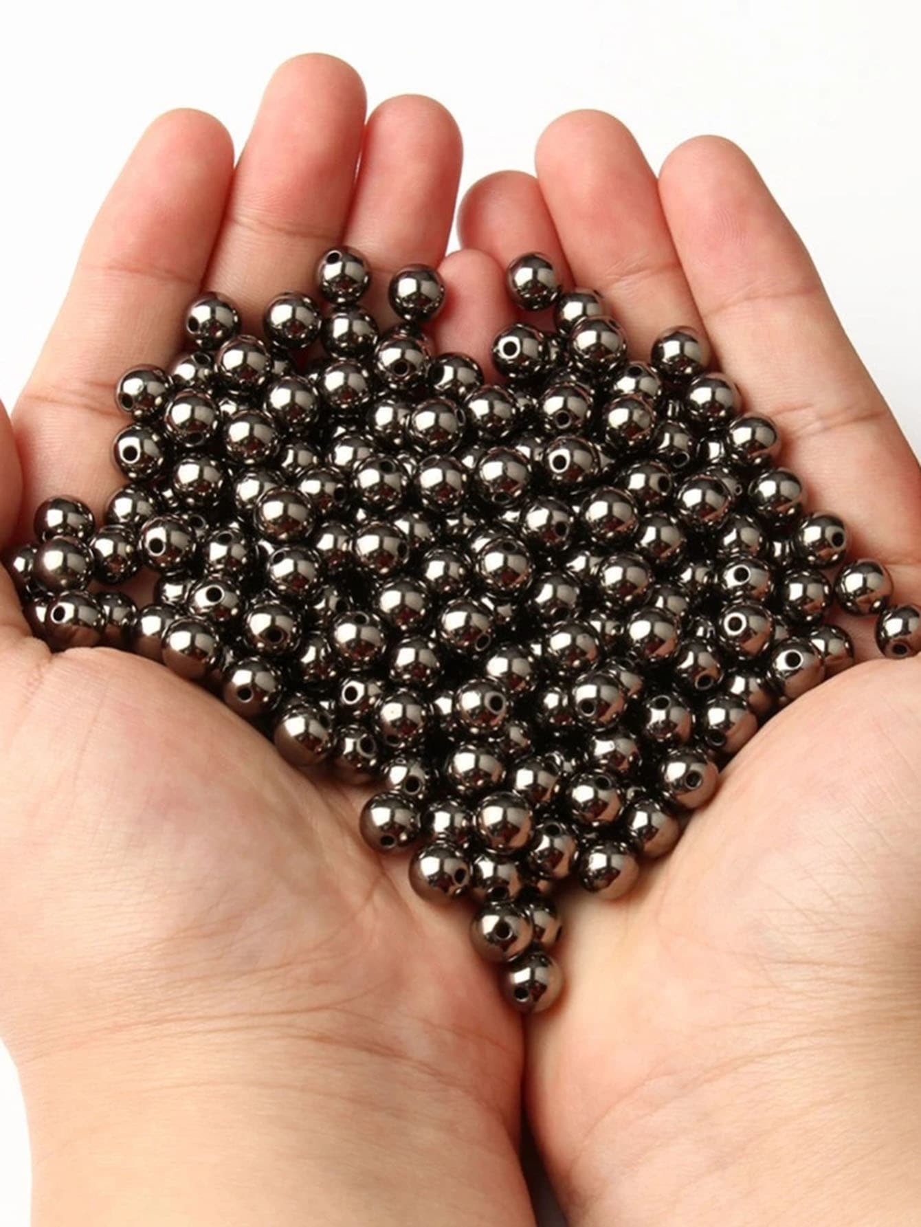 Yiwu Qiyou Accessories Co., LTD 1 gói 13g Retro DIY Bộ hạt acrylic tráng kim loại (vàng, bạc, súng, đen, trắng K, vàng đồng), hình tròn, kích thước 3-12mm cho vòng tay, vòng cổ, chế tạo dây chuyền điện thoại di động - Màu Đen Súng - Xem 1