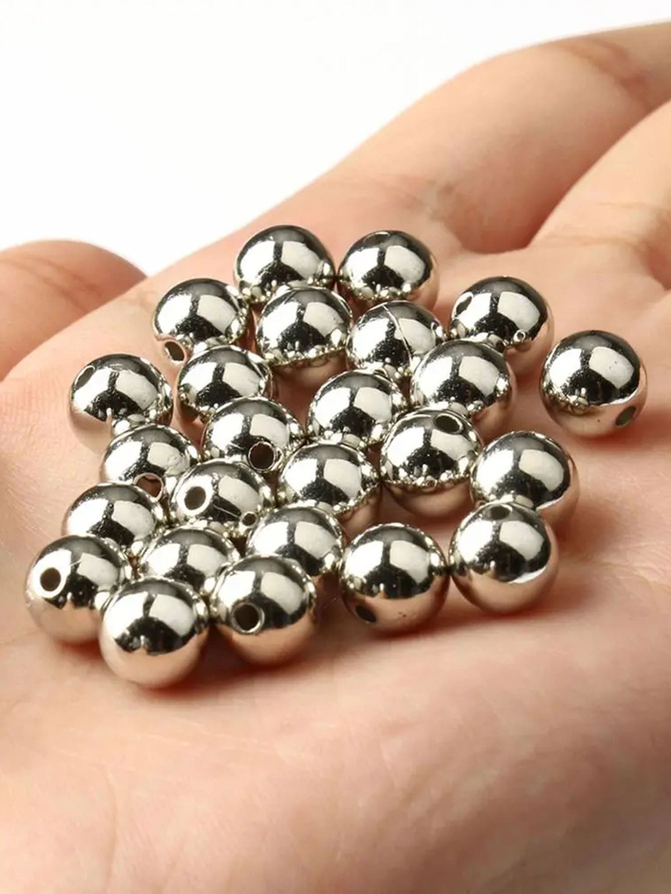 Yiwu Qiyou Accessories Co., LTD 1入組 13 克復古風格 Diy 珠寶製作圓珠套裝，帶金/銀/青銅色/白色 K/kc 鍍金，範圍從 3 毫米到 12 毫米，適用於手鍊、項鍊、手機帶 - 銀色 - 查看 1