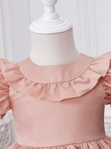 SHEIN 嬰兒泡泡袖荷葉邊派對禮服 - 淺粉色 - 查看 3