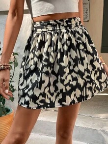 SHEIN VCAY 滿版印花半身裙 - 黑色 - 查看 2