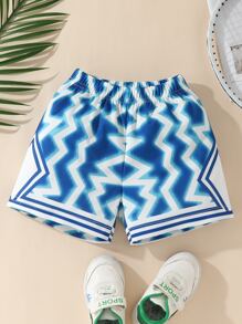 Toddler Boys Chevron Print Shorts - Blue and White - View 1