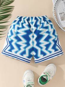 Toddler Boys Chevron Print Shorts - Blue and White - View 2