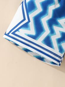 Toddler Boys Chevron Print Shorts - Blue and White - View 4