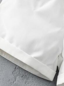 SHEIN 年輕女孩2入組休閒單肩飄帶短袖上衣和蝴蝶結手提紙袋彈力腰短褲,夏季 - 藍白色 - 查看 3