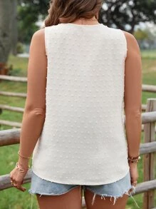 SHEIN LUNE Plus Swiss Dot Guipure Lace Panel Sleeveless Blouse - Apricot - View 2