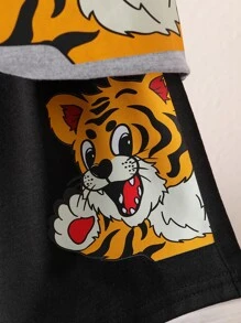SHEIN 小男童老虎印花T恤和短褲 - 彩色 - 查看 6
