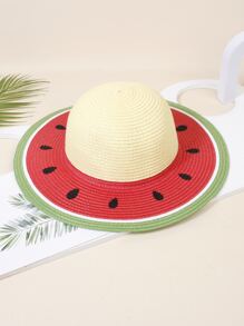 Niños 1 pieza Sombrero de paja sandía bohemio - Beis - Ver 2
