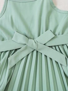 Cô Gái Trẻ Giải trí Màu xanh lá Váy có thắt lưng Với Viền xếp , Thích hợp Cho mùa hè - màu xanh lá - Xem 5