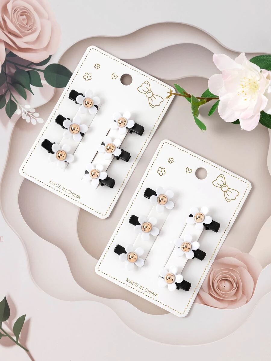 12入組小女童花朵裝飾休閒髮夾 - 白色 - 查看 1