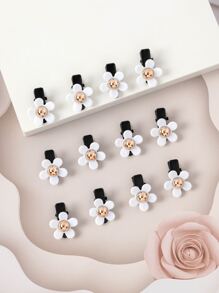 12入組小女童花朵裝飾休閒髮夾 - 白色 - 查看 2