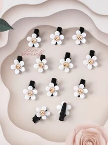 12入組小女童花朵裝飾休閒髮夾 - 白色 - 查看 3