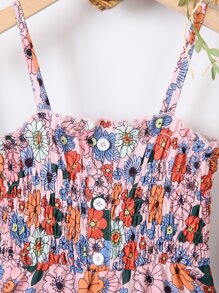 SHEIN Toddler Girls Floral Print Ruffle Hem Cami Flare Leg Trousers - Multicolor - View 4