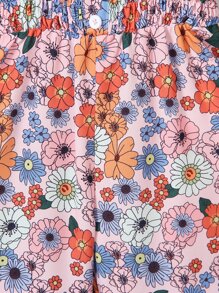 SHEIN Toddler Girls Floral Print Ruffle Hem Cami Flare Leg Trousers - Multicolor - View 5