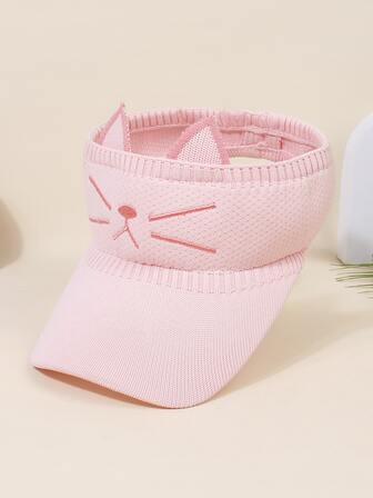 1 Stück Kinder Gestrickte Bestickte Mütze In Form Eines Katzen Gesichts Mit Stretch