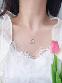 Heart Silver Pendant Necklace - Silver - View 2