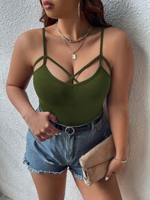 Calvaya 大碼前交叉吊帶上衣 - 軍綠色 - 查看 3