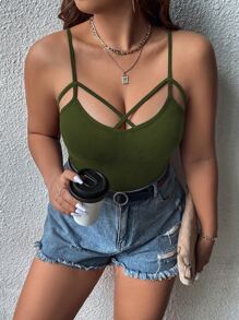 Calvaya 大碼前交叉吊帶上衣 - 軍綠色 - 查看 5