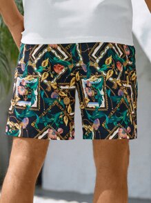 Manfinity RSRT Loose Fit Men's Chain Pattern Drawstring Waist Shorts - Multicolor - View 2