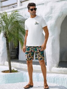 Manfinity RSRT Loose Fit Men's Chain Pattern Drawstring Waist Shorts - Multicolor - View 3