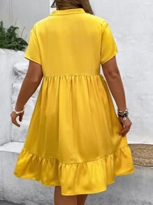 SHEIN Holidaya 大碼蕾絲拼接荷葉邊娃娃裙 - 黃色 - 查看 2