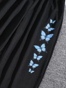 SHEIN Dwuczęściowe Ubrania Dziewczęce Asymetryczny dół Kieszeń Motyl Casual - Czarne - Zobacz 3