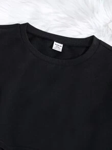 SHEIN Dwuczęściowe Ubrania Dziewczęce Asymetryczny dół Kieszeń Motyl Casual - Czarne - Zobacz 4